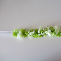 Wide Hippy Ribbon of Hydrangeas Pistachio green and white