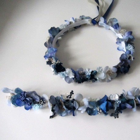 conjunto corona azul oscuro y azulon+ cinturón estrecho a juego