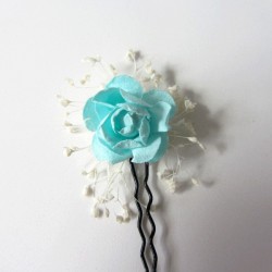 Pack 6 small flowers in turquoise with ivory seed
