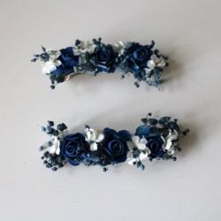 Two dark blue flower clips for invited girl and wedding