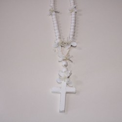 Necklace-Rosary off-white off-white flower and pale ivory