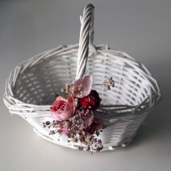 White mibre basket for girls with a side flower in pink