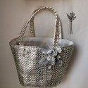 Silver raffia bag 