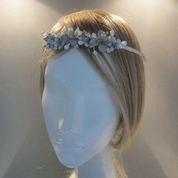 silver turban with silver flower ornament and white crystals