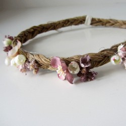 Turbante de trencilla mediana de cuerda flor mini rosa