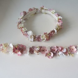 vanilla pink and white crown set + white and vanilla pink narrow belt