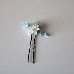 Pack of 6 ivory, shiny and paniculata nacre flowers: blue