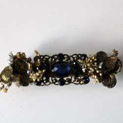 Golden leather hairpin with blue clasp