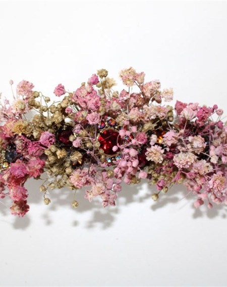 Multicolor stones barrette, crystal and pink seeds