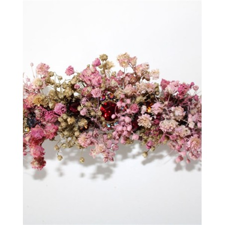 Multicolor stones barrette, crystal and pink seeds