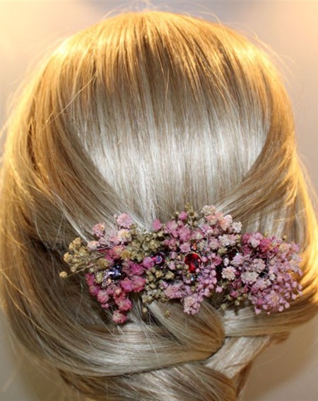 Multicolor stones barrette, crystal and pink seeds