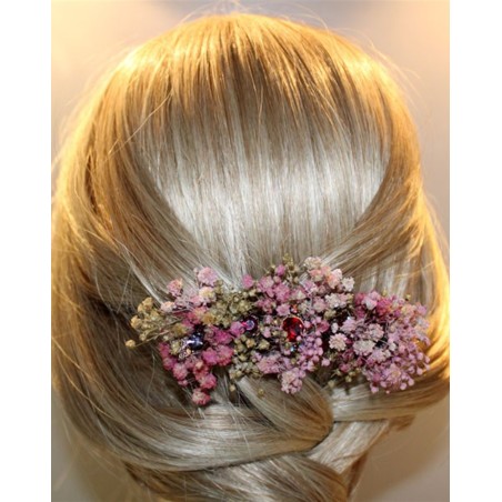 Multicolor stones barrette, crystal and pink seeds