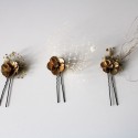 Three golden flower hairpins