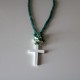 Necklace with cross Off white and dark blue and green