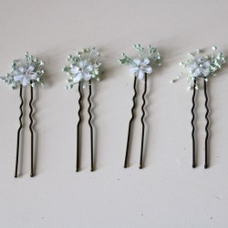 Pack of 5 white, shiny and paniculata nacre flowers: blue