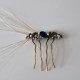 Navy blue stone, diamond and pearl comb with raffia feathers