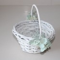 Round mibre basket for girl with flower side flower in green tones