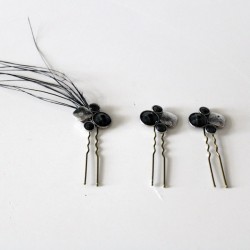 Tres horquillas brillante piedra gris-negro