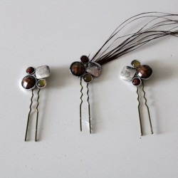 Tres horquillas brillante piedra marron y oro