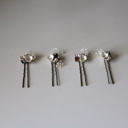 Pack 5 flores nacar, piedra , brillante y pluma marfil