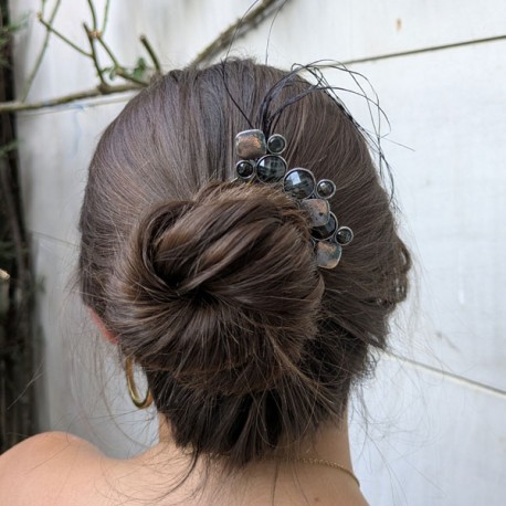 Tres horquillas brillante piedra gris-negro