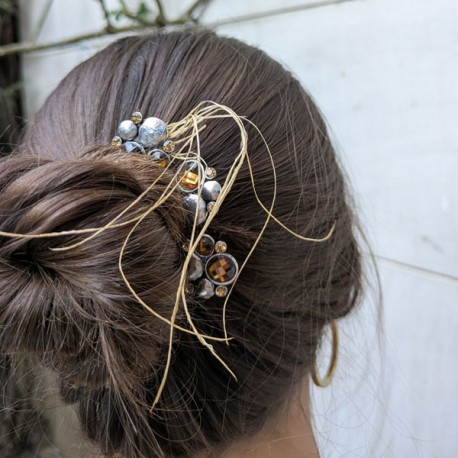 Three brown flower hairpins